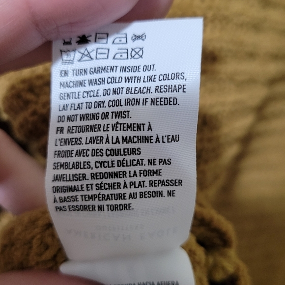 American Eagle Brown Tan Boho Cropped Ribbed Oversized Sweater Medium - Picture 10 of 11